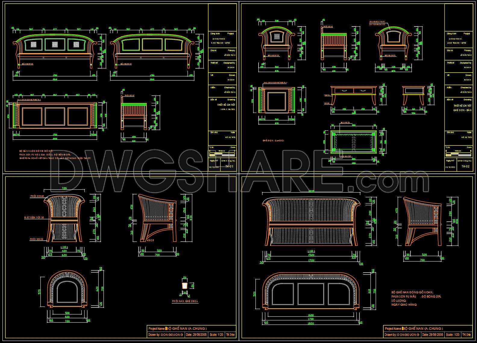 380. Free Cad File Of Wooden Sofa Set – Detailed Living Room Furniture ...