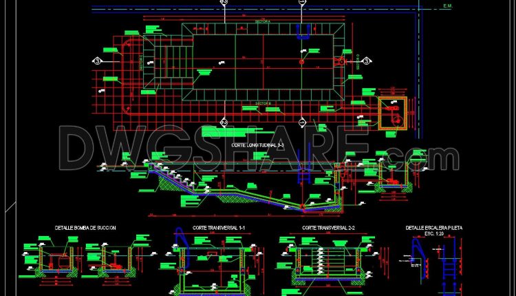 39. Free download CAD detailed drawings of a swimming pool with external walkway (1)