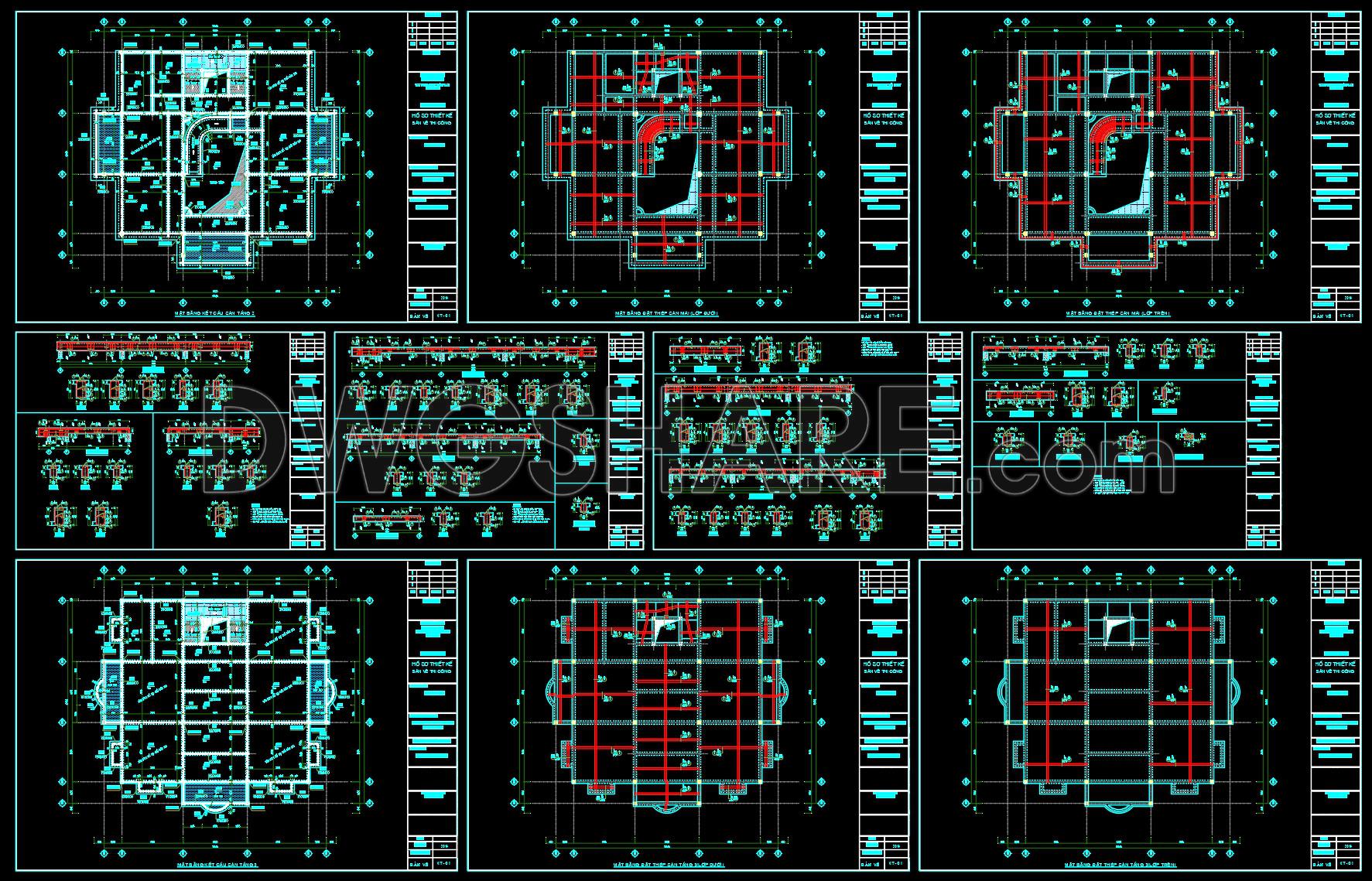 398. Free Download of Structural CAD Drawings for 13.6m x 14.9m Reinforced Concrete Townhouse (1)