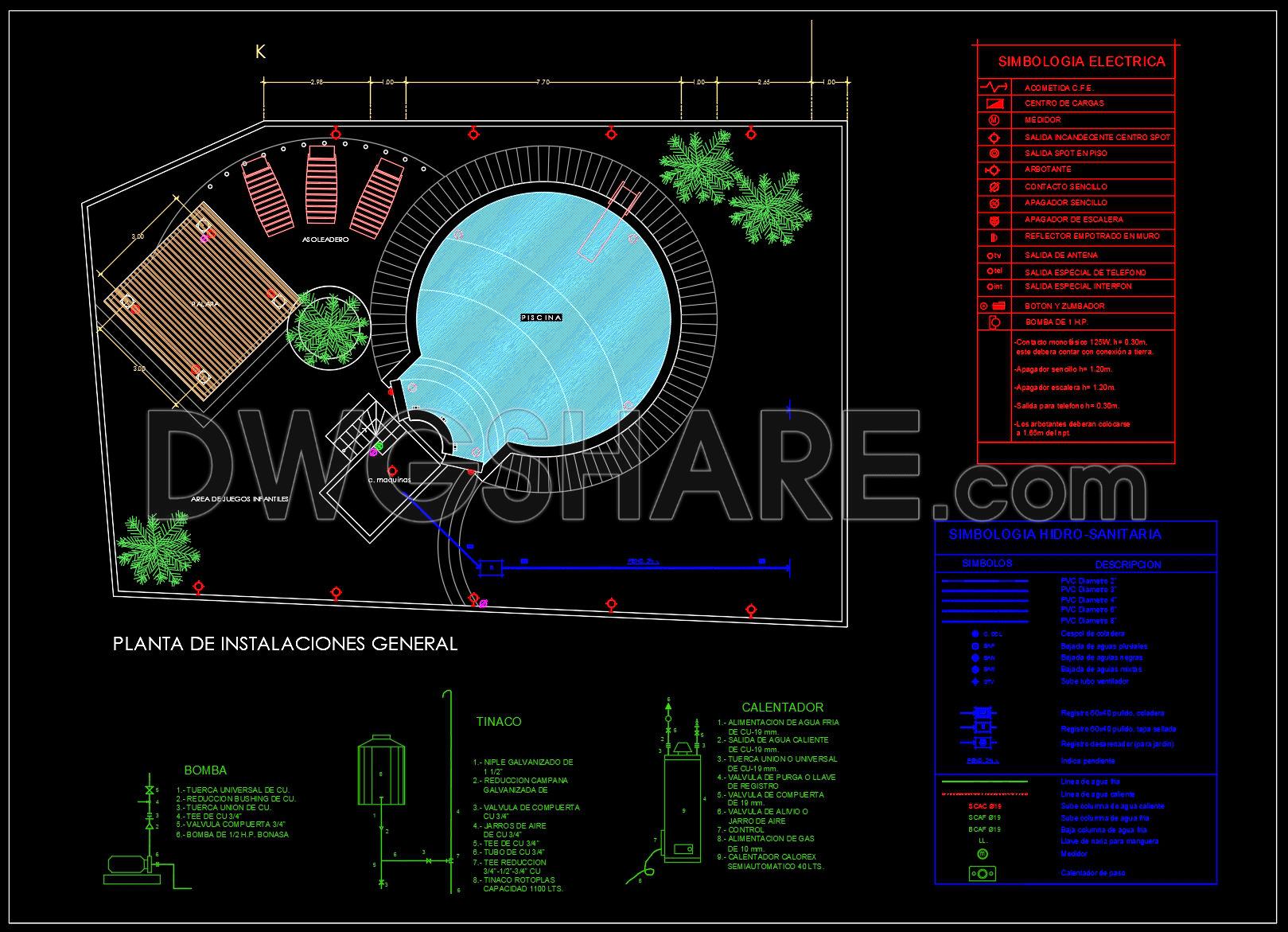 40. Free download CAD drawings for a 60m x 90m residential swimming pool (2)