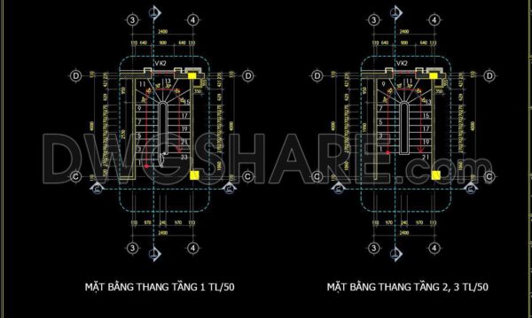 424. Free Download of Detailed Staircase Designs in CAD for Townhouses