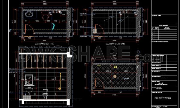 437. Free download of CAD technical drawings for the construction of bathrooms in townhouses