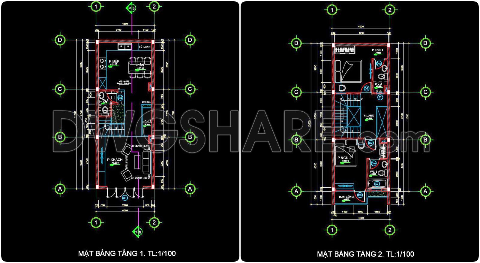 438. Download Cad Design Drawings For A 3-story House With Dimensions 4,5m x 11,5m (2)