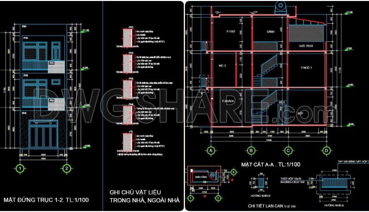 438. Download Cad Design Drawings For A 3-story House With Dimensions 4,5m x 11,5m (1)