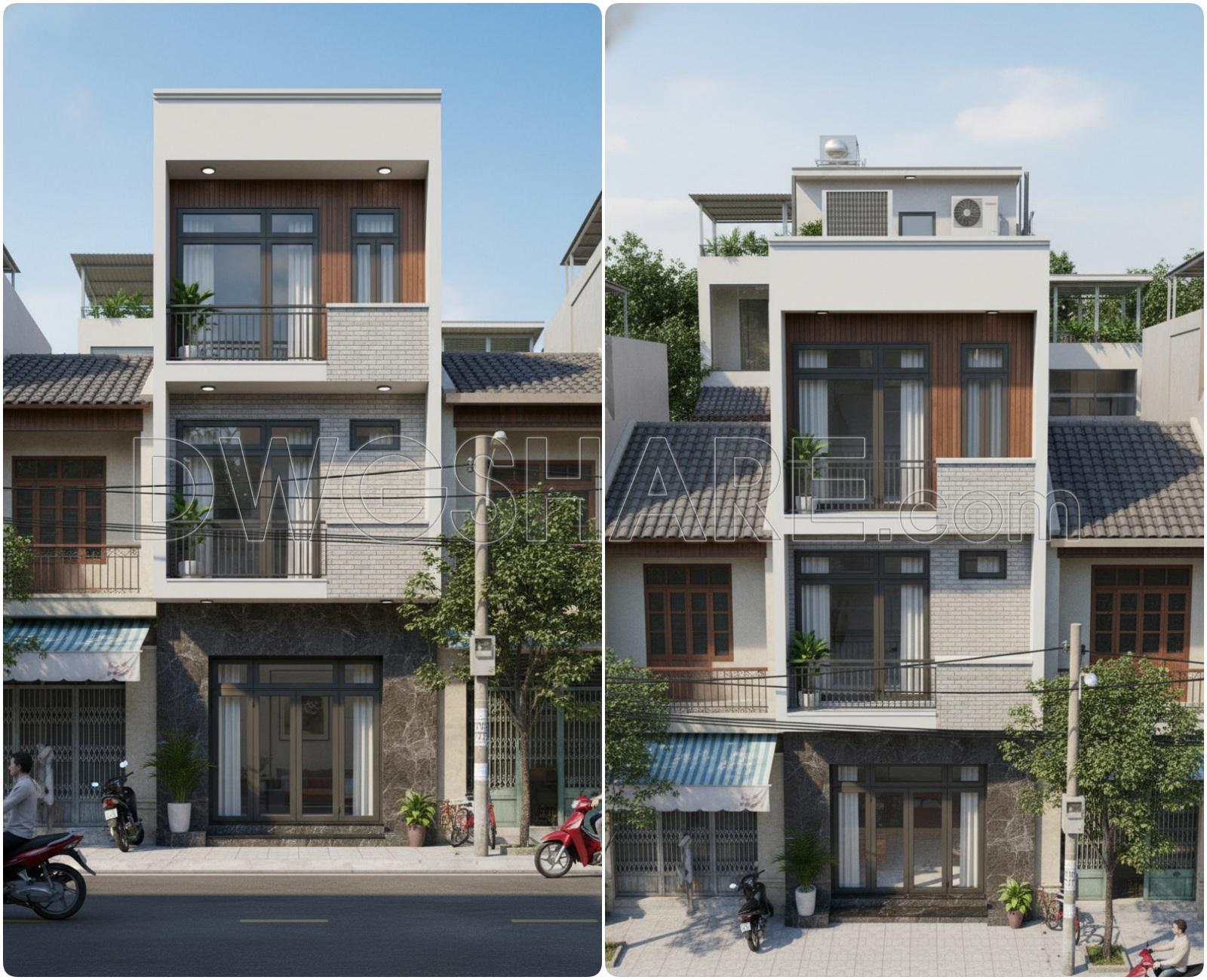 438. Download Cad Design Drawings For A 3-story House With Dimensions 4,5m x 11,5m (5)