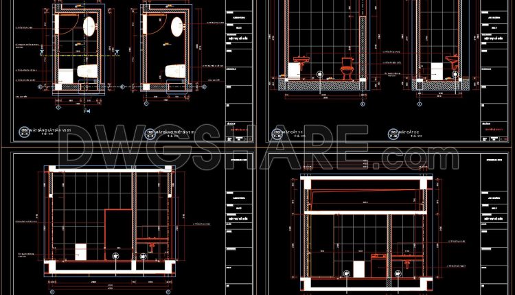 438. Free download of CAD technical drawings for the construction of bathrooms in townhouses (3)