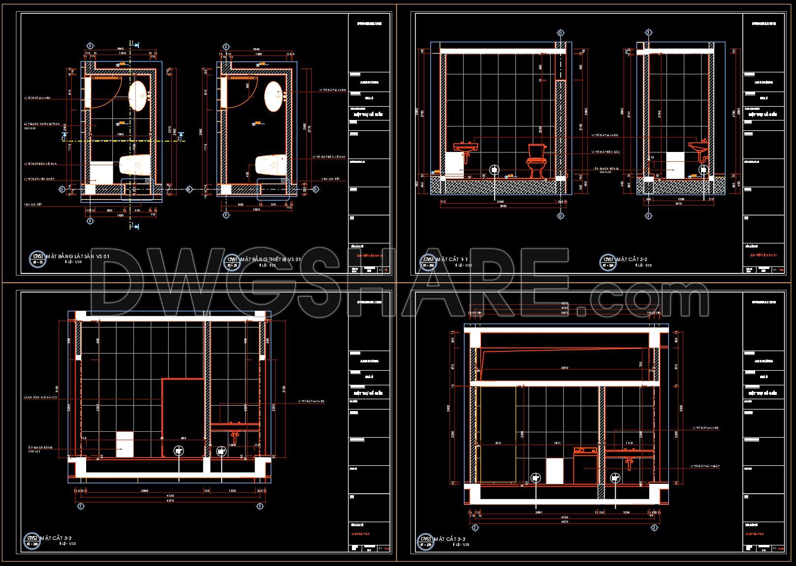 438. Free download of CAD technical drawings for the construction of bathrooms in townhouses (1)