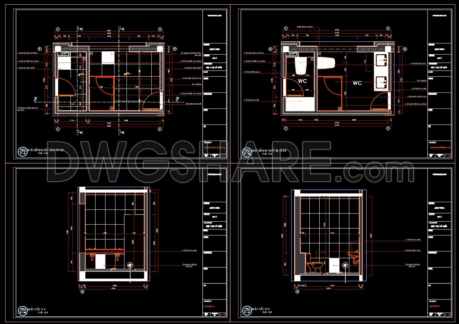 438. Free download of CAD technical drawings for the construction of bathrooms in townhouses (2)