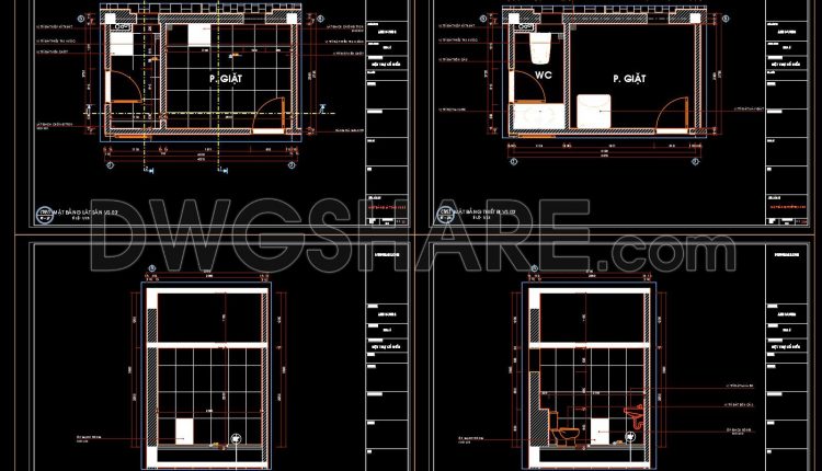 438. Free download of CAD technical drawings for the construction of bathrooms in townhouses (1)