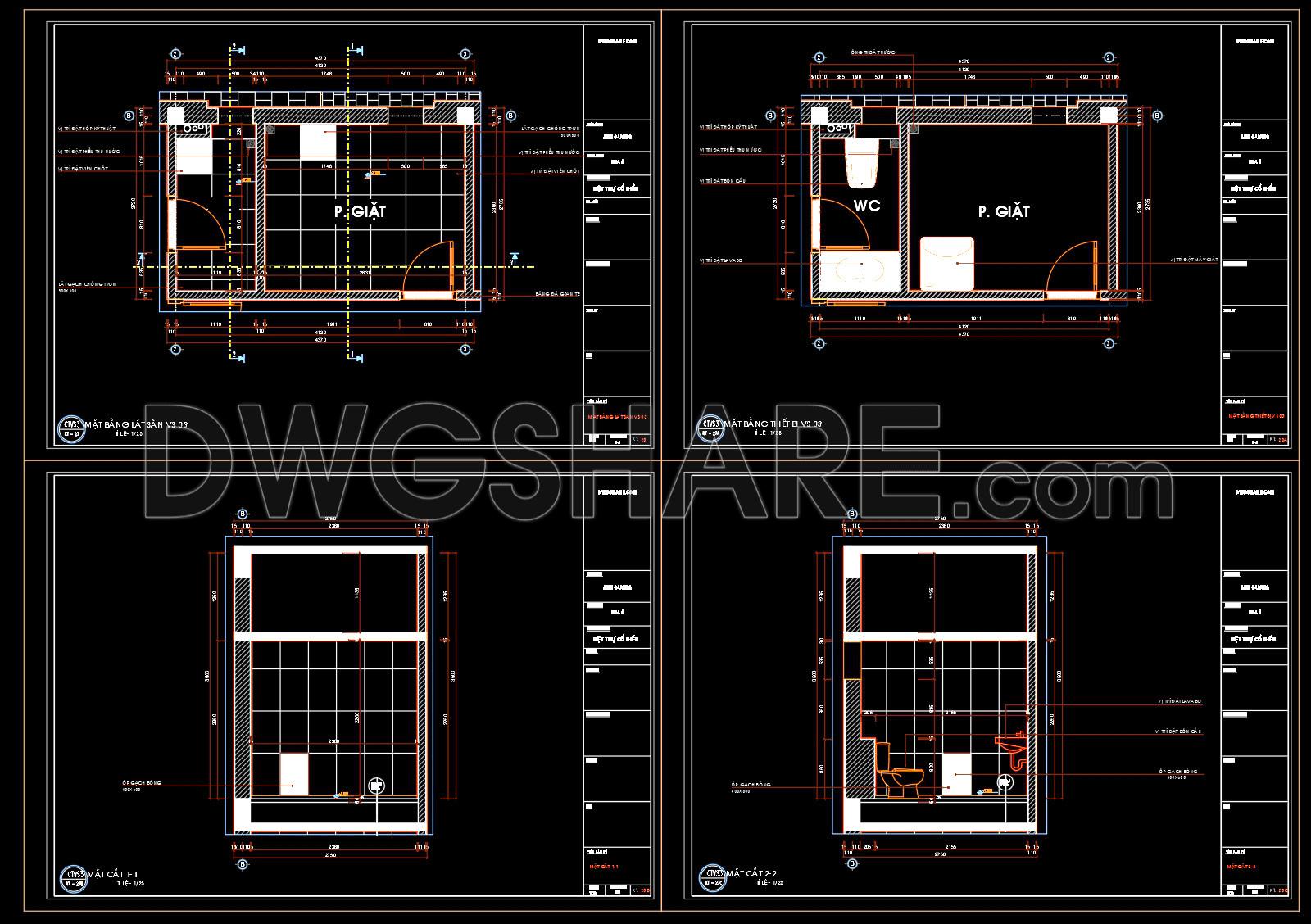 438. Free download of CAD technical drawings for the construction of bathrooms in townhouses (3)