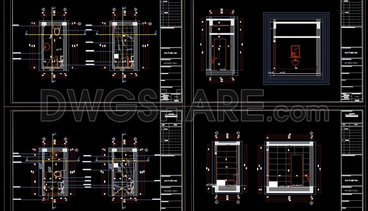439. Free download of CAD technical drawings for the construction of bathrooms in townhouses (2)