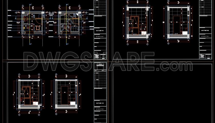439. Free download of CAD technical drawings for the construction of bathrooms in townhouses (1)