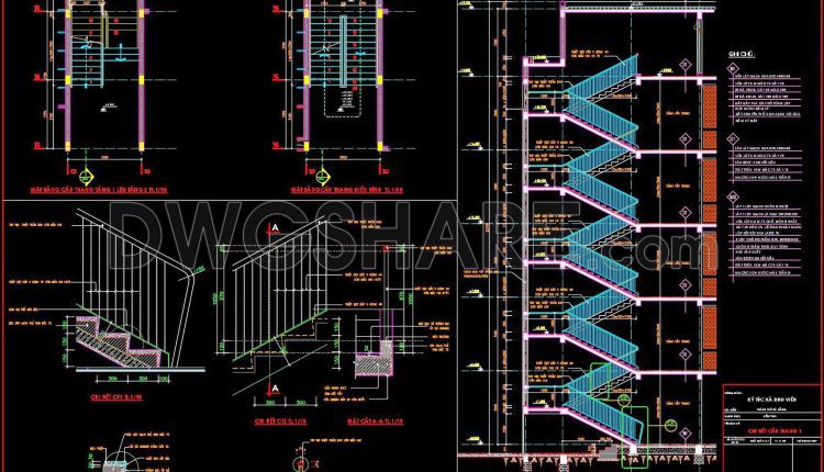 452. Download free detailed CAD drawings of iron staircase railings for dormitory buildings (2)