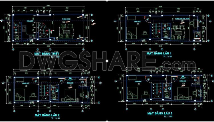 480. Free CAD Drawings of a 5-Storey House with 4 Bedrooms (2)