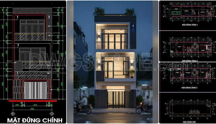 485. Download the architectural conceptual design drawings of a 3-story townhouse with an area of 5m x 19,5m (4)