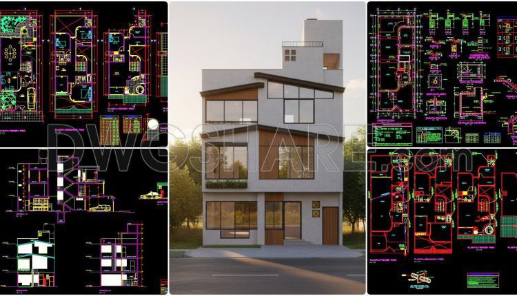 486. Download the 3-story residential architectural and structural plans (7.6m x 19.3m) (9)