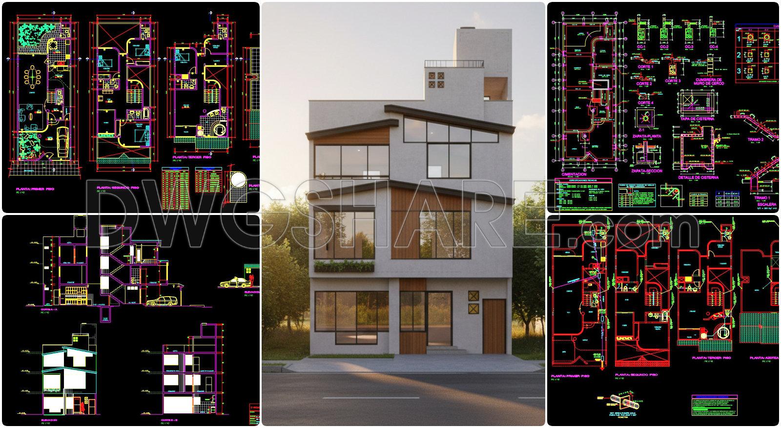 486. Download the 3-story residential architectural and structural plans (7.6m x 19.3m) (1)