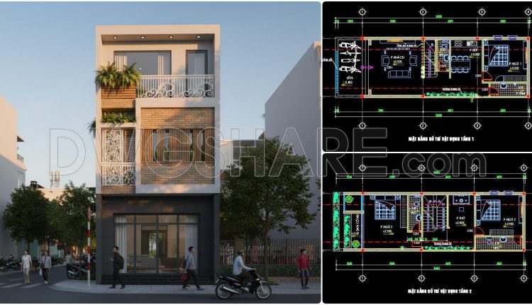 489. Free CAD Drawings of a 3-Storey House (5×16m) with 3 Bedrooms (4)