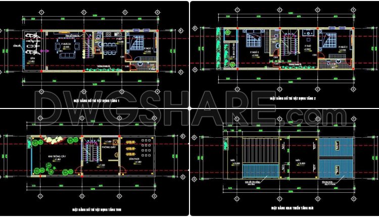 489. Free CAD Drawings of a 3-Storey House (5×16m) with 3 Bedrooms (3)