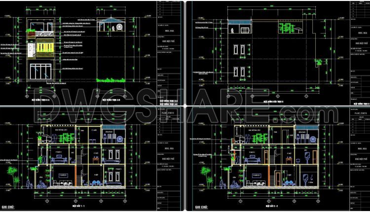 489. Free CAD Drawings of a 3-Storey House (5×16m) with 3 Bedrooms (2)