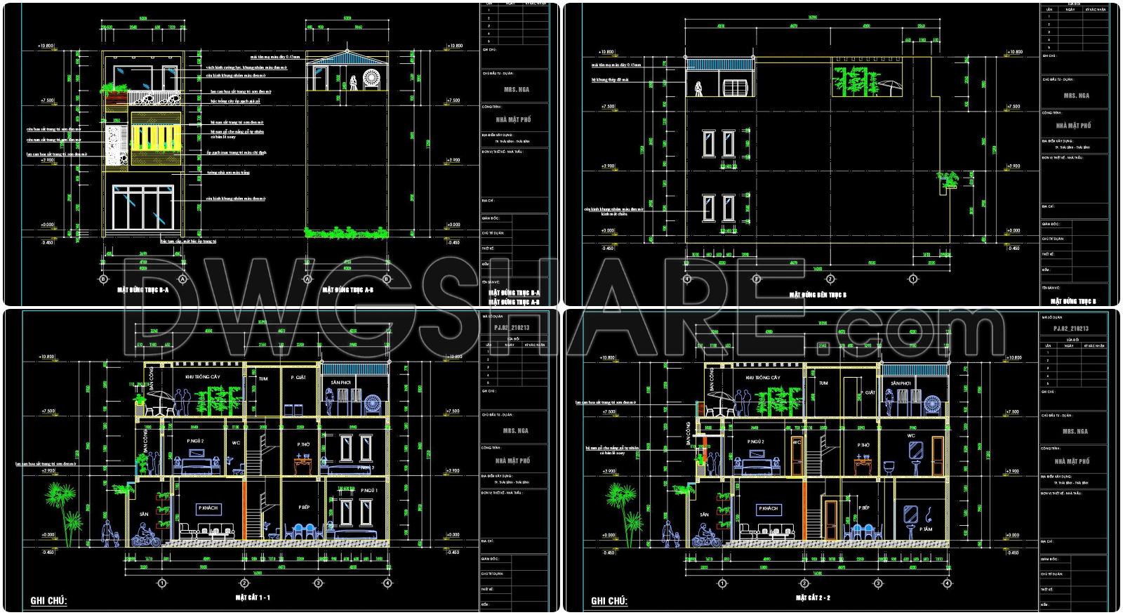 489. Free CAD Drawings of a 3-Storey House (5×16m) with 3 Bedrooms (3)