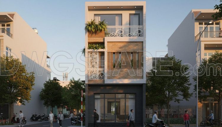 489. Free CAD Drawings of a 3-Storey House (5×16m) with 3 Bedrooms (1)