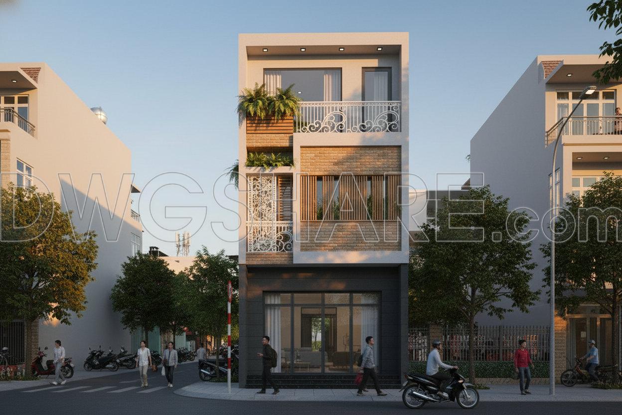 489. Free CAD Drawings of a 3-Storey House (5×16m) with 3 Bedrooms (4)