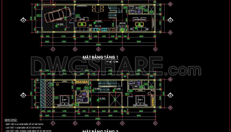 491. Free CAD Drawings of a 3-Storey House (5×20m) with 2 Bedrooms (5)