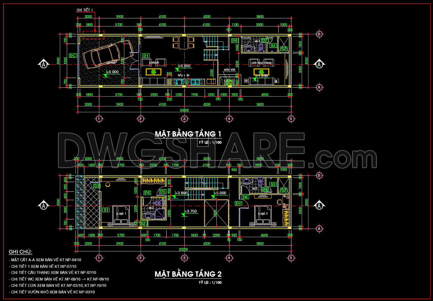 491. Free CAD Drawings of a 3-Storey House (5×20m) with 2 Bedrooms (2)
