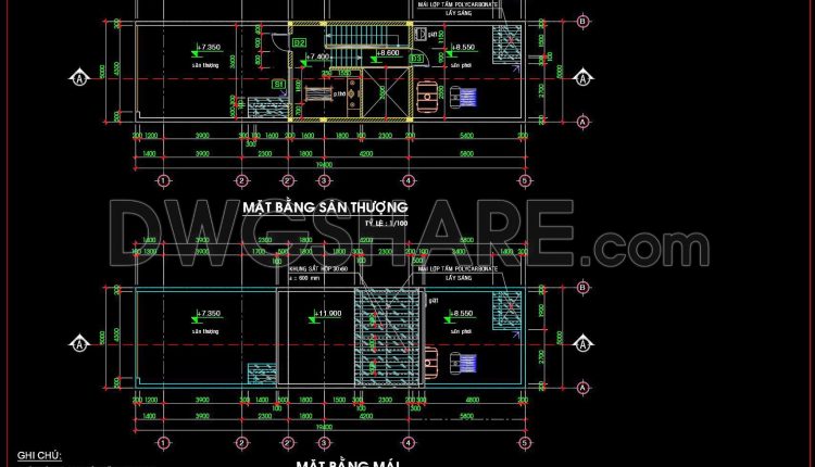 491. Free CAD Drawings of a 3-Storey House (5×20m) with 2 Bedrooms (4)
