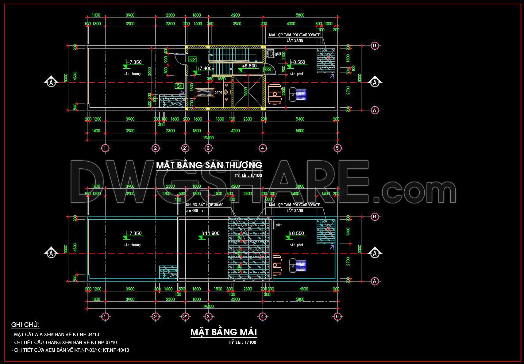 491. Free CAD Drawings of a 3-Storey House (5×20m) with 2 Bedrooms (3)