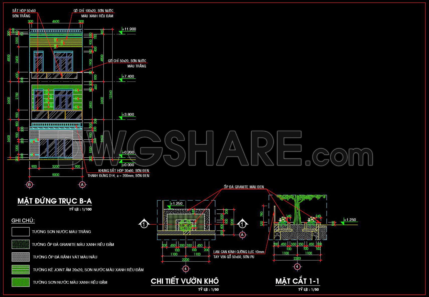 491. Free CAD Drawings of a 3-Storey House (5×20m) with 2 Bedrooms (4)