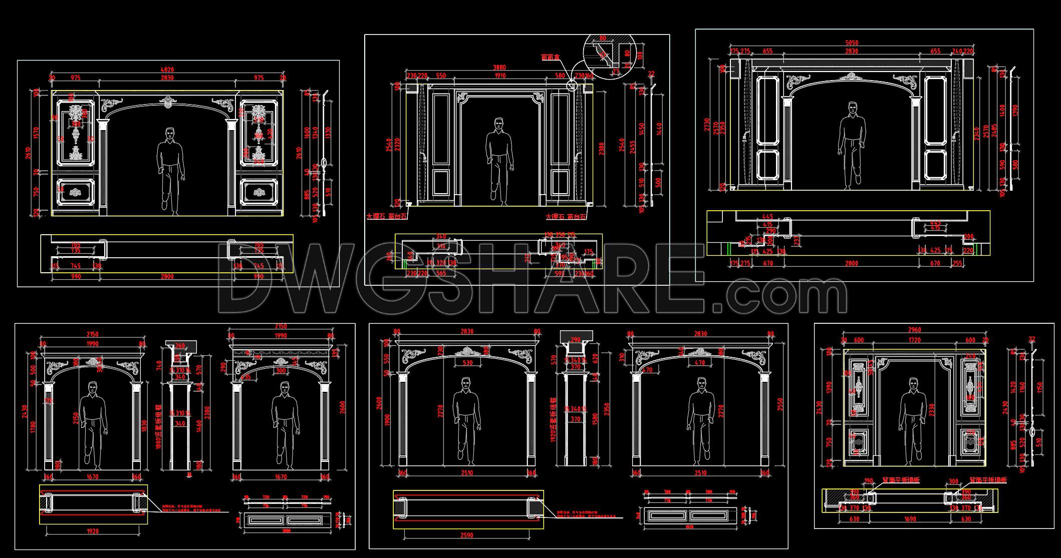 587. Free Download Classic Decorative Arch Door CAD Detail Drawing (DWG File) (1)