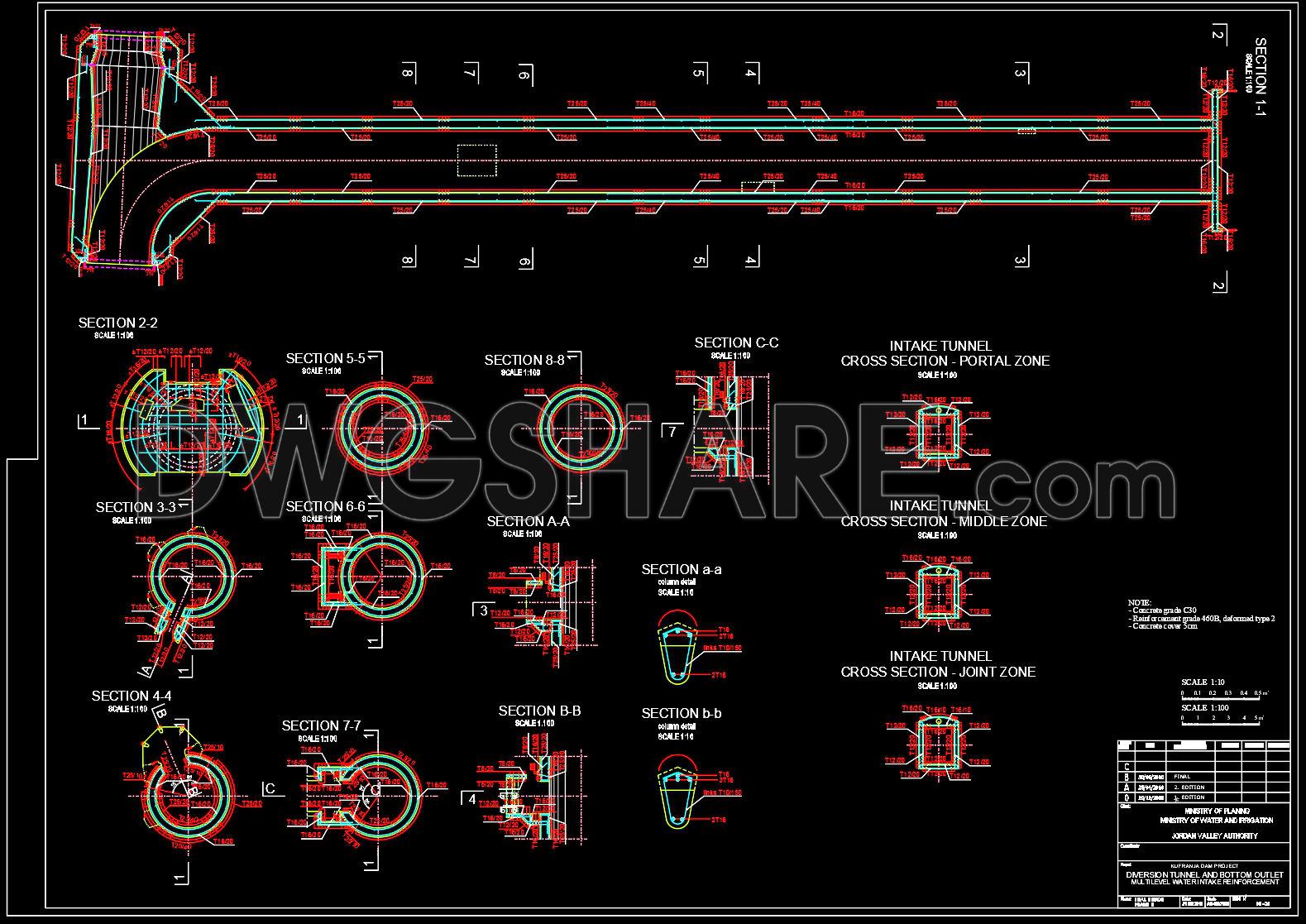 692. Multilevel Water Intake Reinforcement CAD Details – Free Download