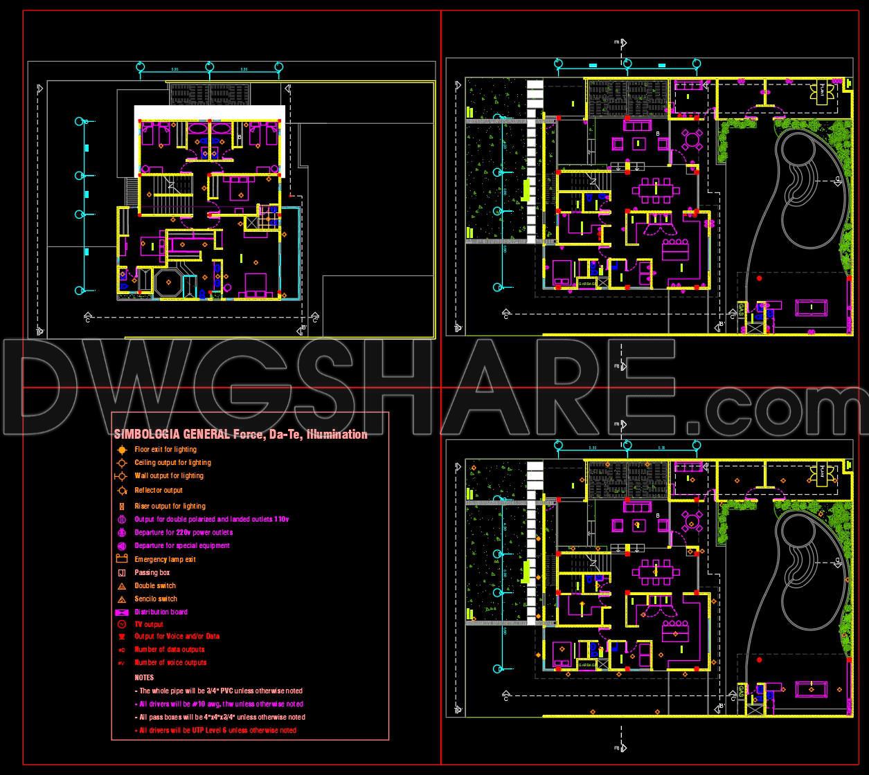 820. Download 6-bedroom Residential Design Cad Drawing (3)