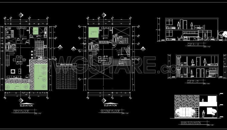 821. Download 3-bedroom house design drawing AutoCAD file (1)