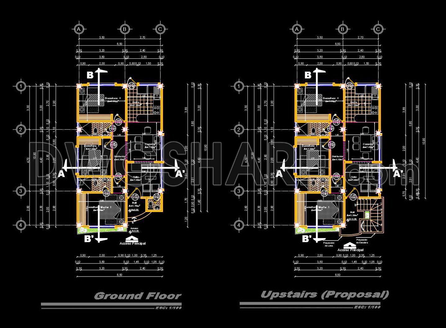 822. Free download 2-story house CAD drawing with 125sqm floor area (1)