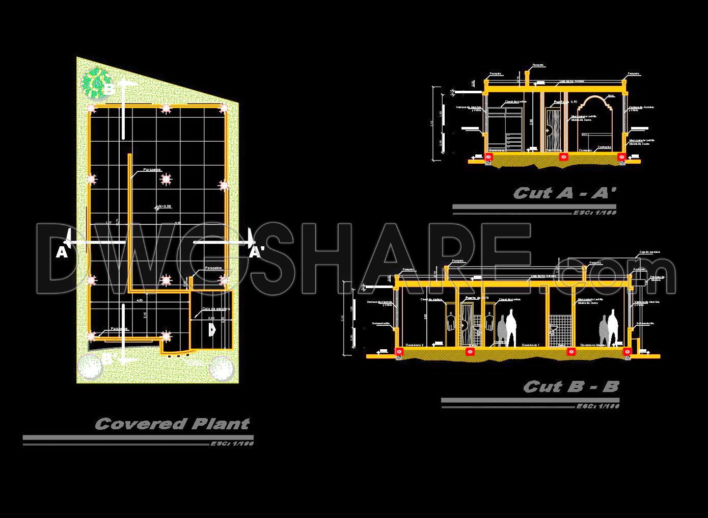 822. Free download 2-story house CAD drawing with 125sqm floor area (2)