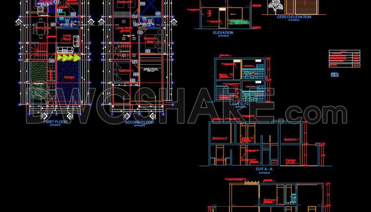 823. Free 2-story house floor plan CAD file with upstairs living room (4)