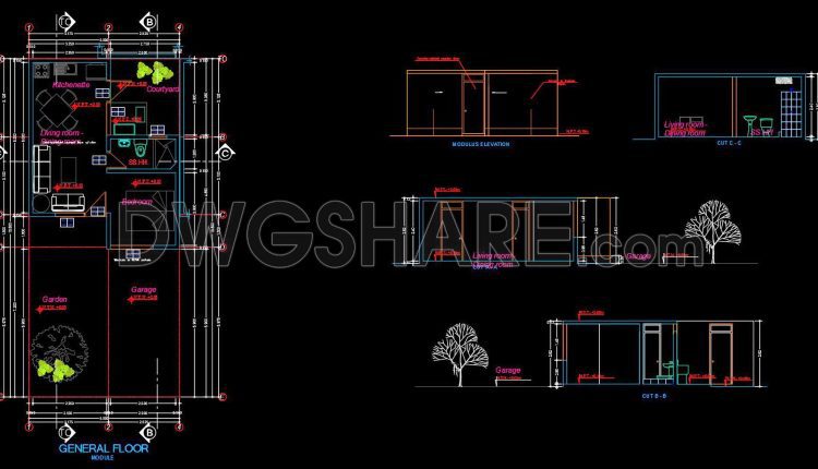 823. Free 2-story house floor plan CAD file with upstairs living room (2)