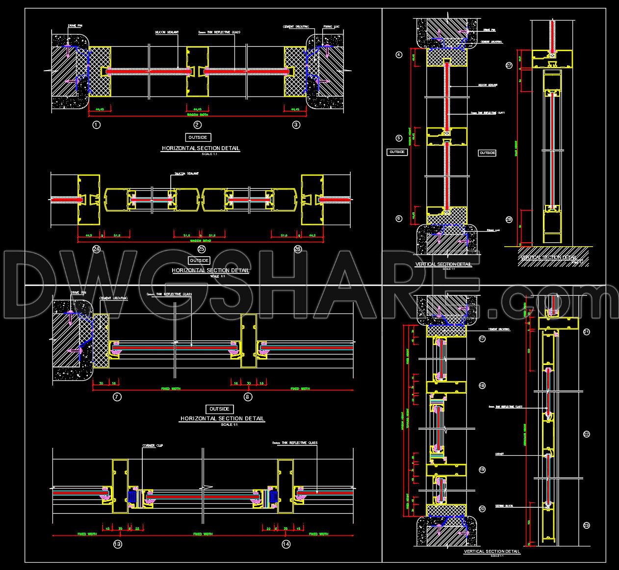 828. Free Aluminum Window Door CAD Details – Section Drawings (DWG Download) (1)