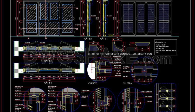 831. Free Download CAD Drawings of Glass Partition with Louvers (1)