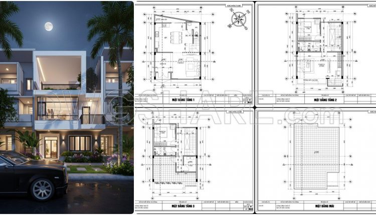 859. Download The Conceptual Design Drawings Of A 3-storey House With 3 Bedrooms, Size 6.9m X 9.6m (1)