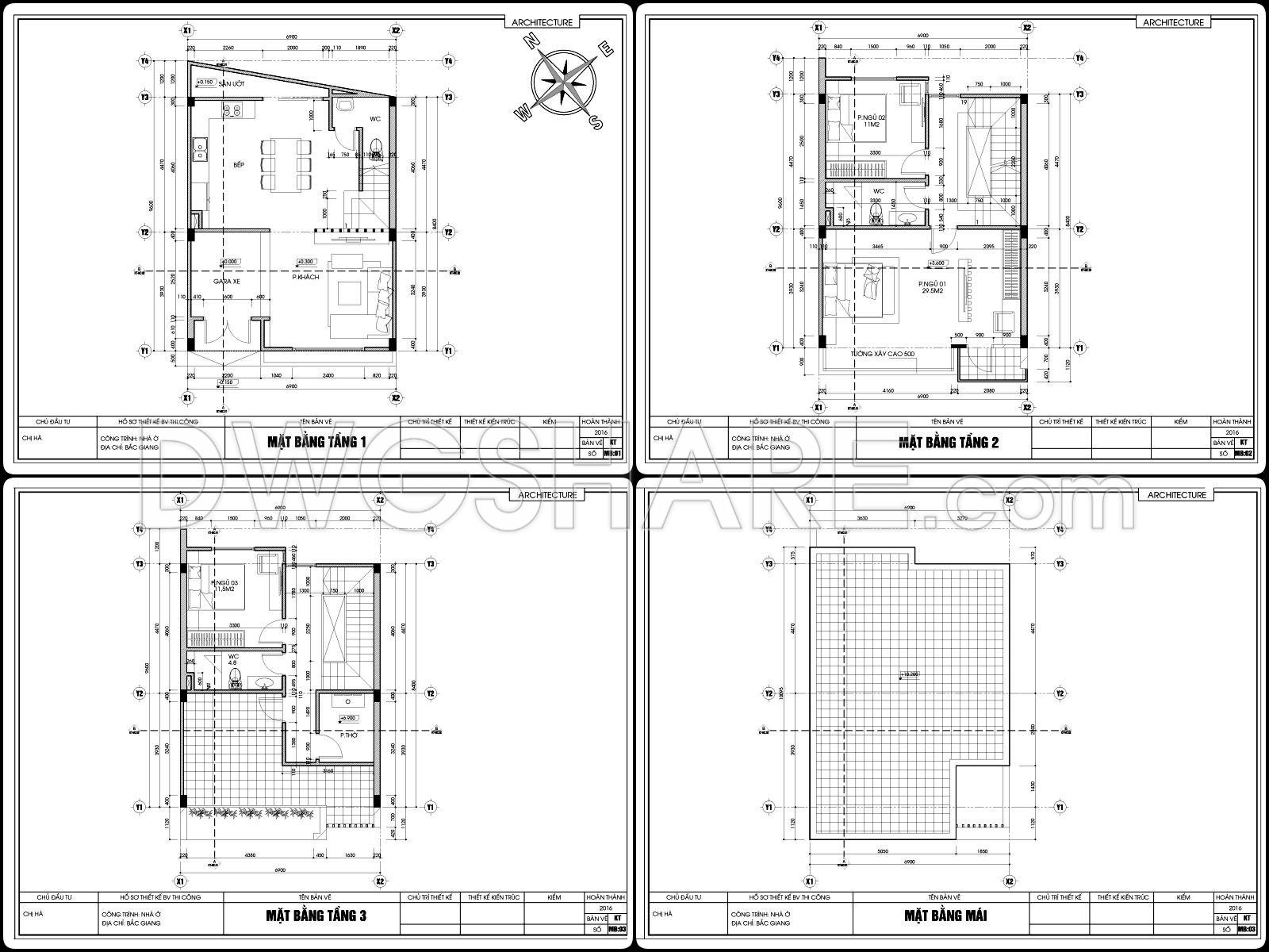 859. Download The Conceptual Design Drawings Of A 3-storey House With 3 Bedrooms, Size 6.9m X 9.6m (2)