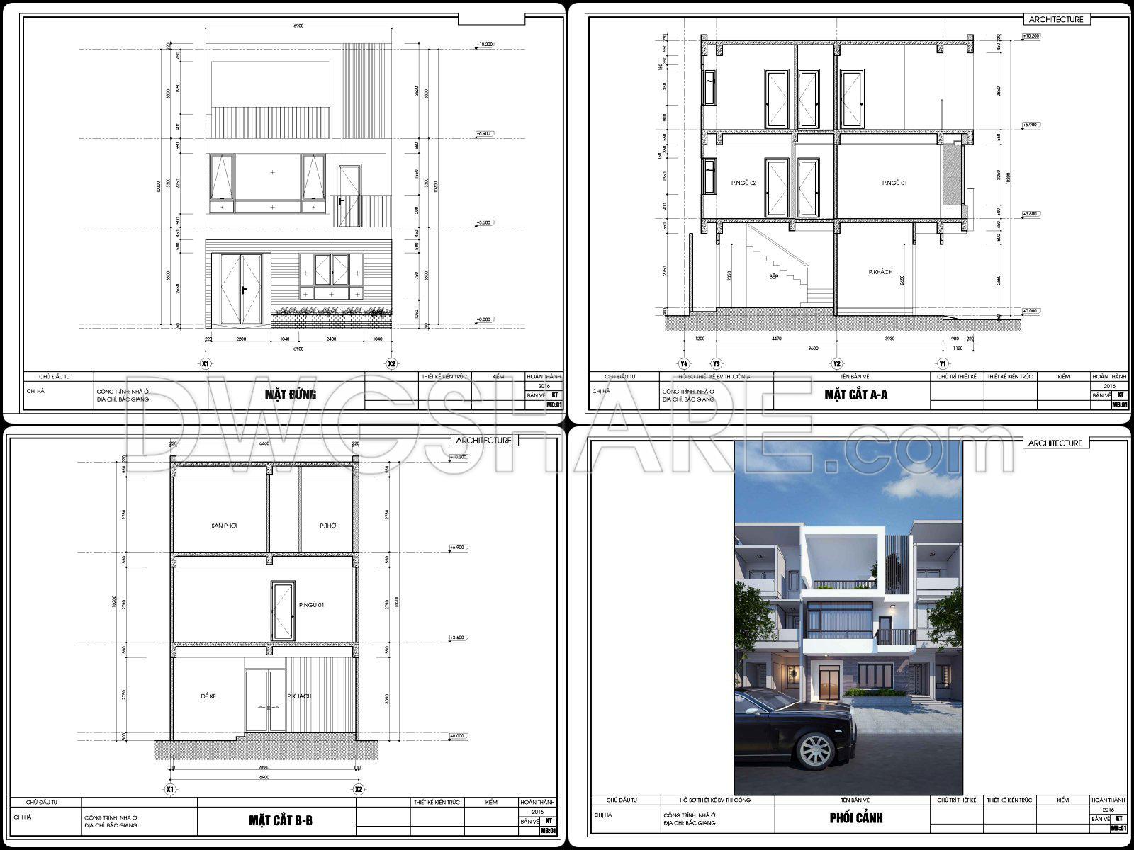 859. Download The Conceptual Design Drawings Of A 3-storey House With 3 Bedrooms, Size 6.9m X 9.6m (3)