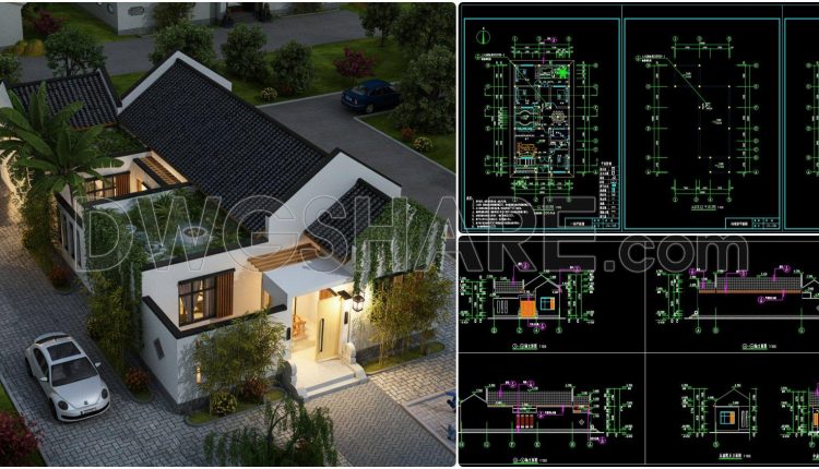 872. Download Free 1-story House Design Cad Drawing (10m X 19,8m)