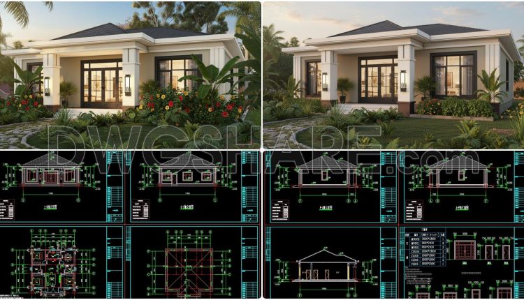 873. Download 1-story House Cad Drawing – 3 Bedrooms, 130m2 (1)
