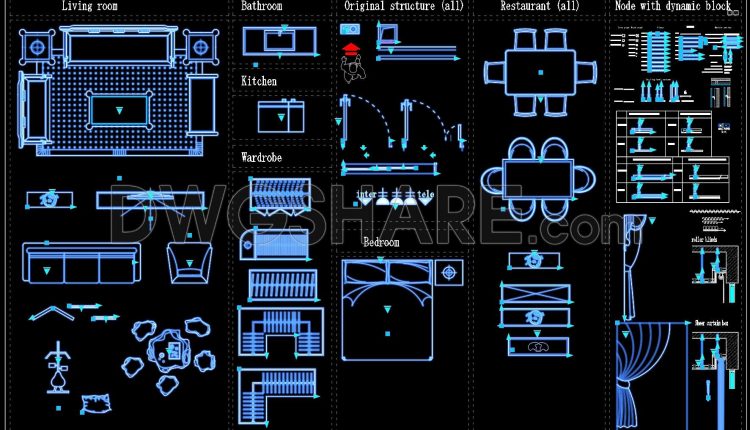 102. Dynamic Autocad Blocks For Interior Design – Living Room, Kitchen, Bedroom