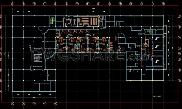 122. Free CAD Download Office Building Floor Plans with Workspace and Service Layouts