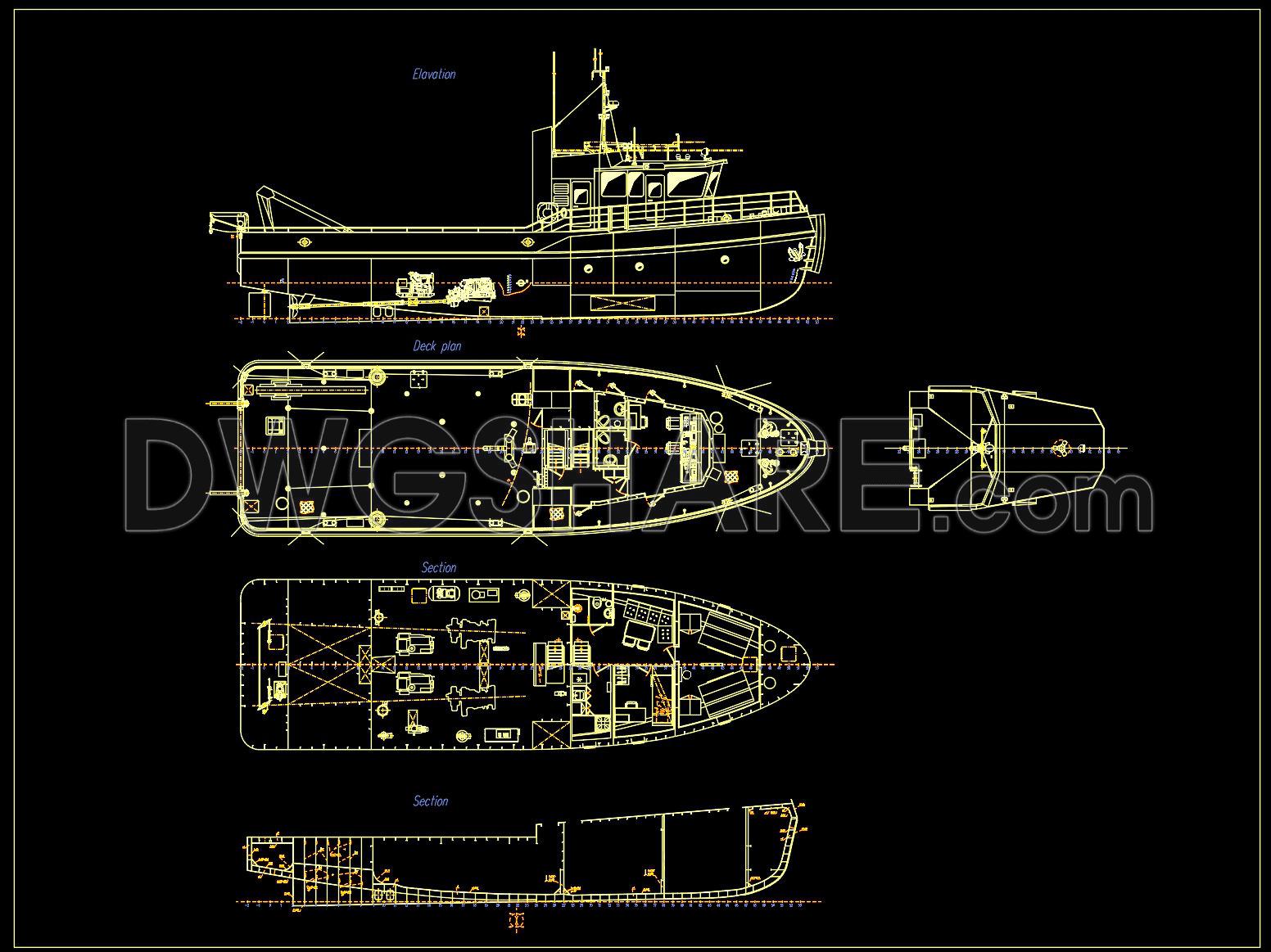 132. Free Tugboat Vessel CAD Plans and Drawings DWG (1)